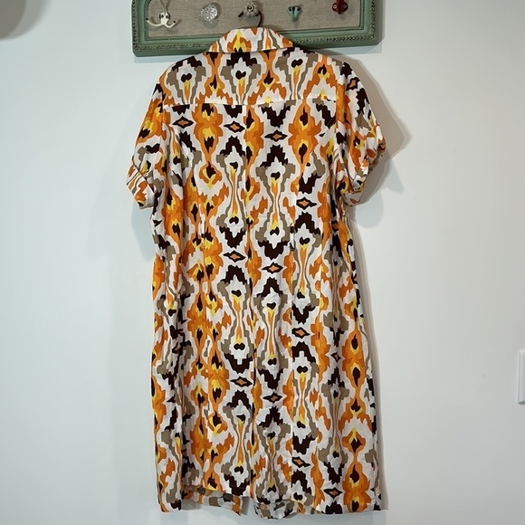 Ashley Stewart bohemian print linen Midi Shirt Dress 14 Orange Brown Button down - Picture 6 of 6